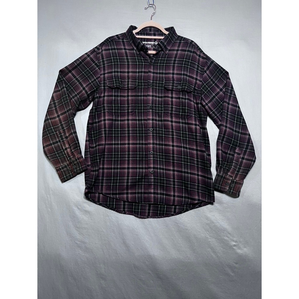 Wolverine Mens Purple Black Plaid Flannel Button Down Shirt Large 10343